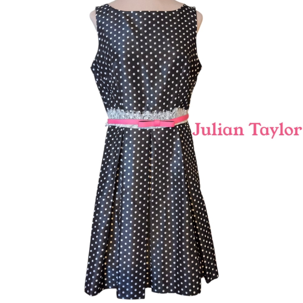 Julian Taylor Black Polka Dot Pleated Dress NWT Size 10 Party Dress